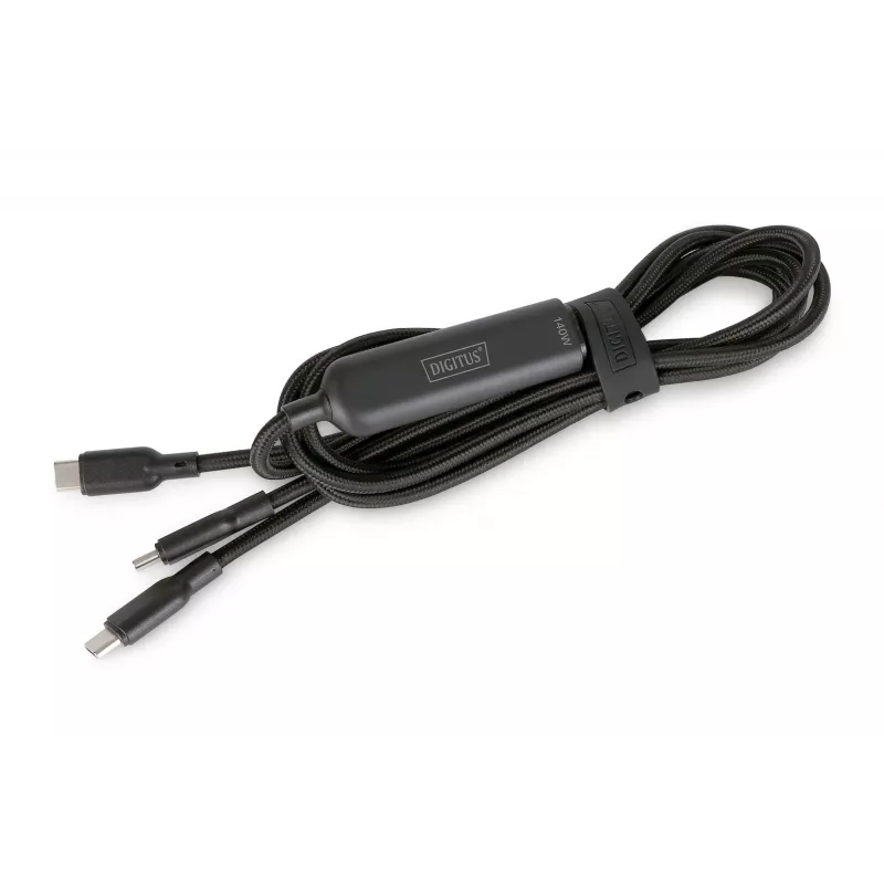DIGITUS USB-C 2in1 nabíjací kábel 140W, USB-C na 2×USB-C, 1,8 m, USB 2.0, čierny