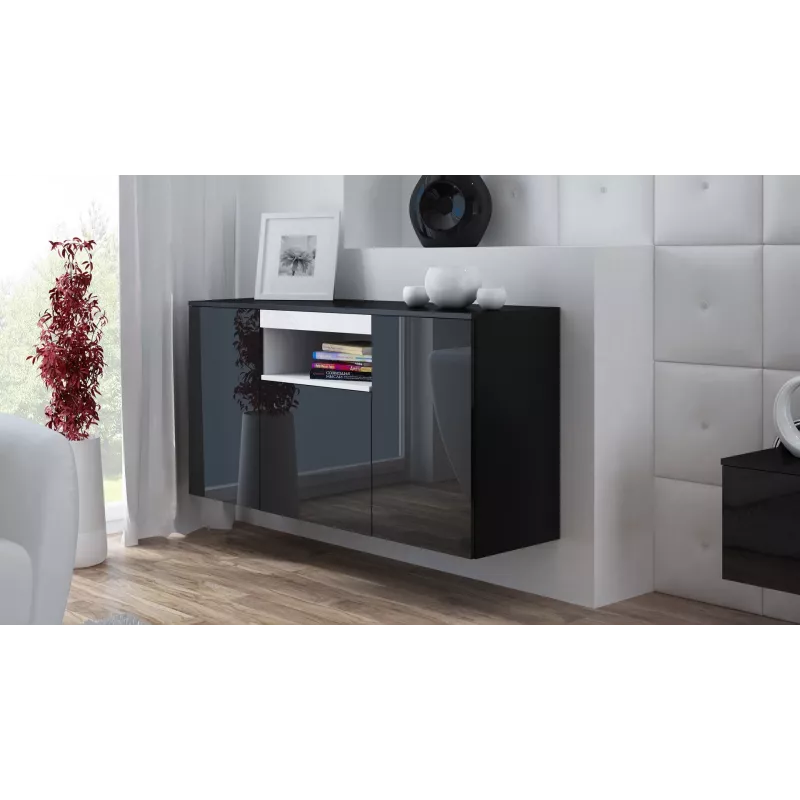 Cama komoda VIVA 150 čierna/čierna lesklá + biela