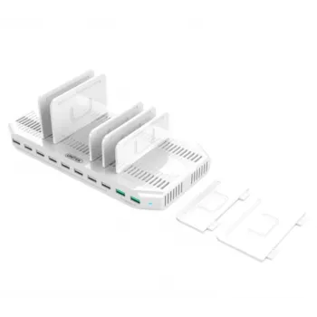 Nabíjacia stanica Unitek Y-2190A — 10 USB portov (8×USB2.0 + 2×USB3.2 Gen1), bezdrôtové nabíjanie, 96 W celkový výkon