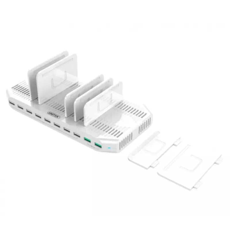 Nabíjacia stanica Unitek Y-2190A — 10 USB portov (8×USB2.0 + 2×USB3.2 Gen1), bezdrôtové nabíjanie, 96 W celkový výkon