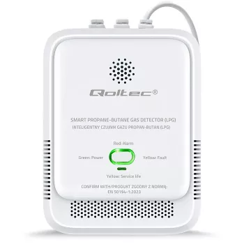 Senzor úniku plynu QOLTEC 52652 — detektor propán/bután (LPG), alarm 85 dB, LED indikátor