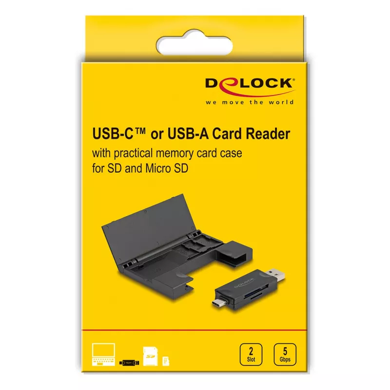 Čítačka kariet DeLOCK 91014 USB 3.2 Gen 1 Type-A/Type-C čierna MicroSD SD