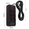 Predlžovacia zásuvková lišta MACLEAN MCE391 B – 6 zásuviek, 4×USB-A + 1×USB-C, 110–240V, 2500W, 3 m kábel, čierna