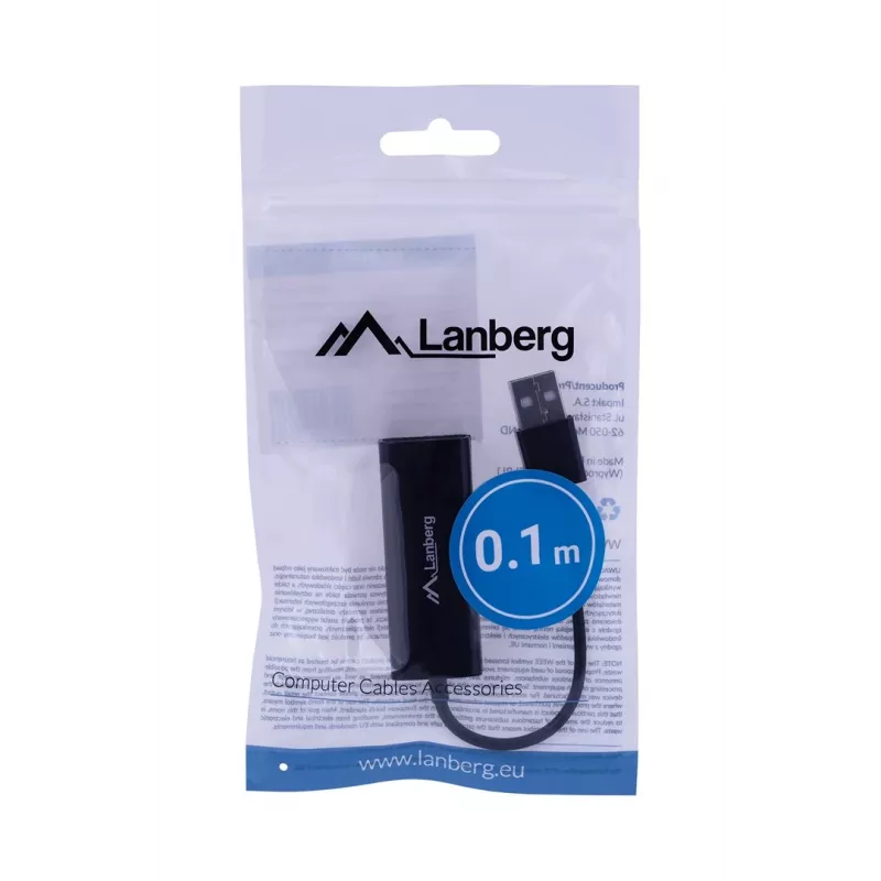 Sieťový adaptér Lanberg NC-0100-01 USB 2.0 na RJ45 100 Mbit, kábel 0,15 m