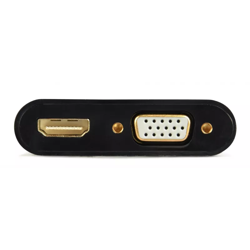 Videokábel adaptér GEMBIRD A-VGA-HDMI-02 0,15 m — HDMI + VGA (D-Sub) konektor samica na VGA (D-Sub) konektor samec, čierny