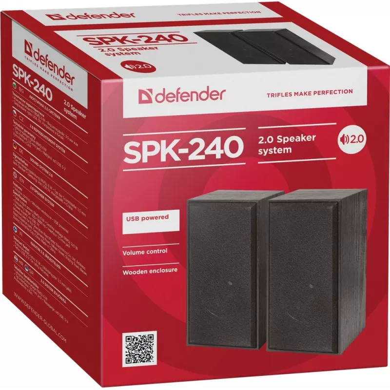 DEFENDER SPK-240 káblové stolové reproduktory, 2.0, 6 W RMS, USB napájanie, 3,5 mm, čierne