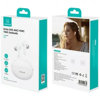 Bluetooth slúchadlá Usams TWS E02 ANC+ENC biele