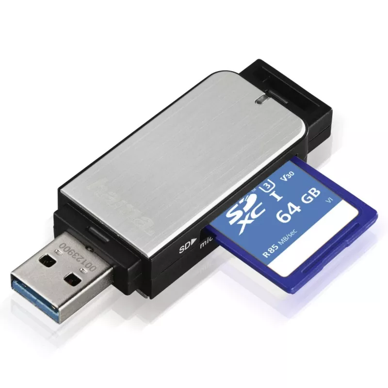 Hama 123900 čítačka kariet USB 3.0 SD/microSD, hliník, čierna/strieborná