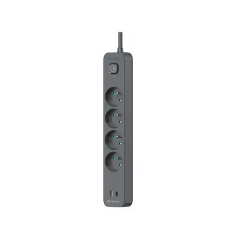 Tracer Power Line+ TRALIS47026 zásuvková lišta, 4 zásuvky, USB-A + USB-C PD 18 W, 1,5 m, grafitová