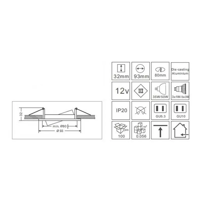 Synergy 21 LED Retrofit GU10 / GX5,3 stropná vstavaná súprava D08-biela