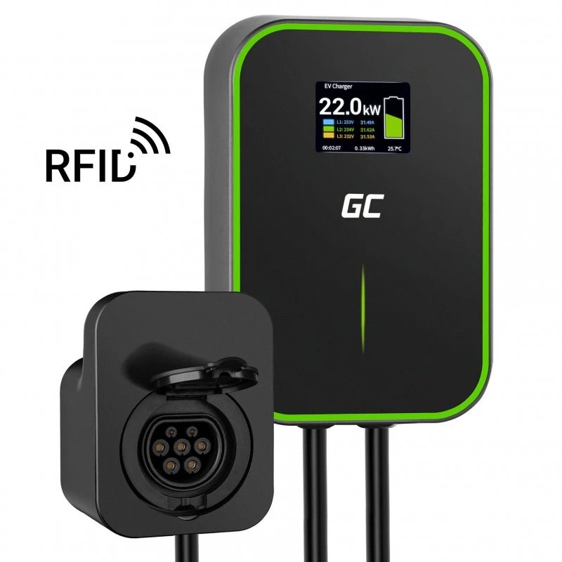 GREEN CELL WALLBOX EV POWERBOX 22KW SO ZÁSUVKOU & RFID