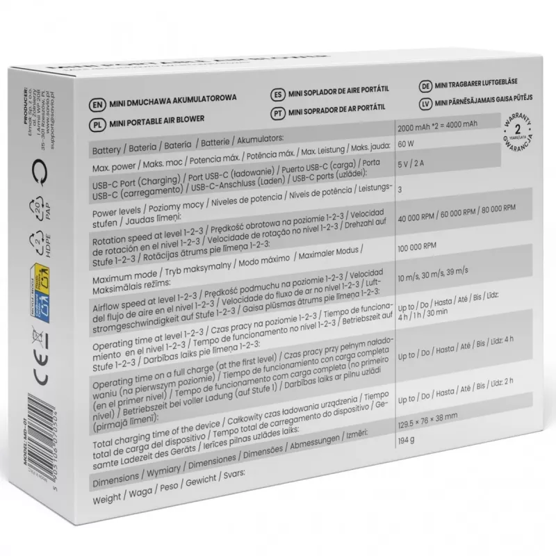 Savio MD-01 fúkač na listy 60 W 7,4 V 140 km/h lithium-ion (Li-Ion)
