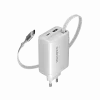 CANYON nabíjačka OnCharge 65RC s integrovaným USB-C káblom 65W, 1x PD, 1x QC, EU zástrčka, biela