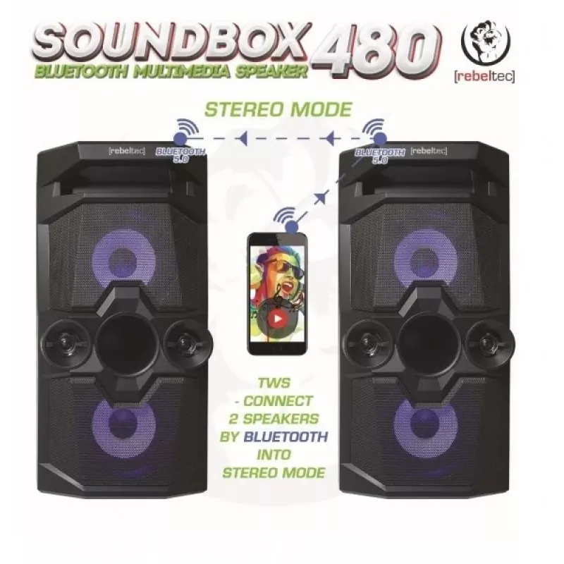 Rebeltec SoundBox 480 prenosný Bluetooth stereo reproduktor čierny, 50W RMS