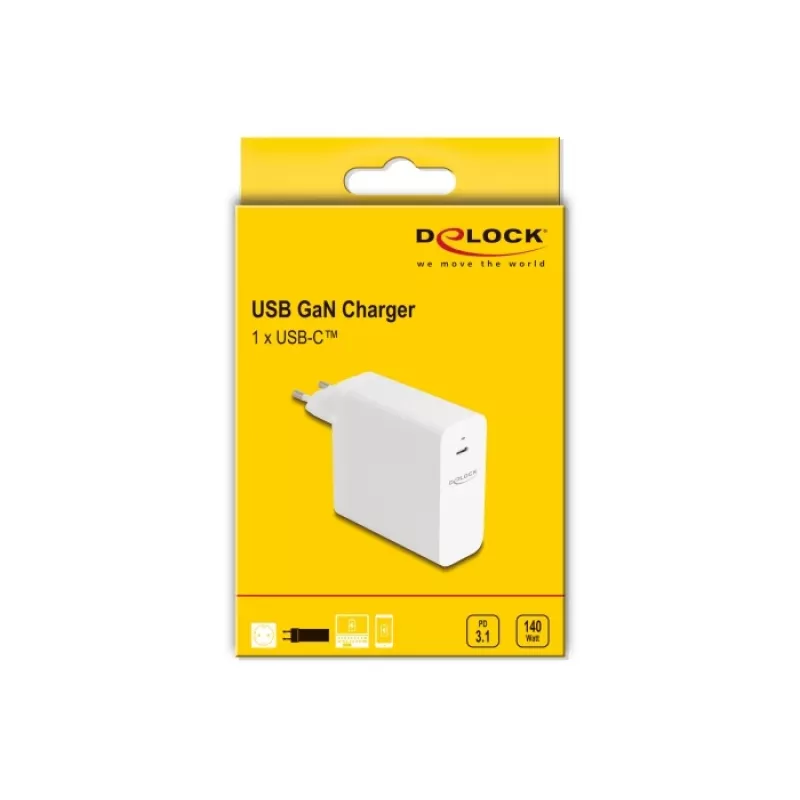 Nabíjačka DeLOCK USB GaN 140W PD 3.1 interiérová AC univerzálna