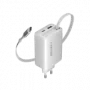 CANYON nabíjačka OnCharge 65RC s integrovaným USB-C káblom 65W, 1x PD, 1x QC, EU zástrčka, biela
