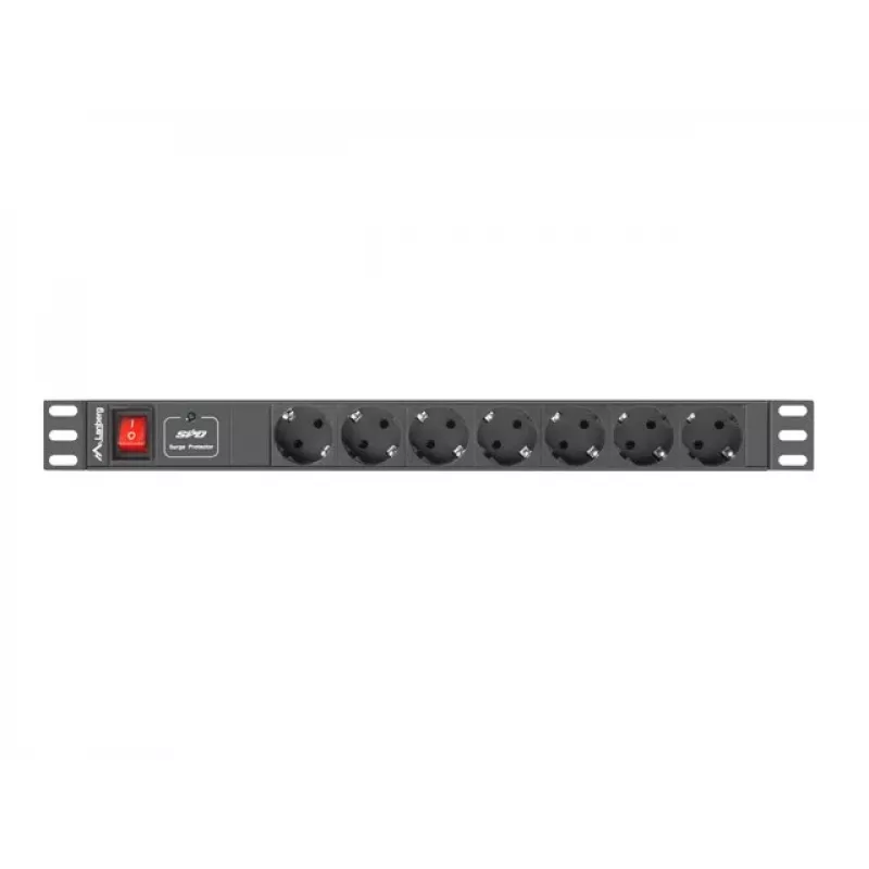 Lanberg | jednotka rozvodu napájania (PDU) 19 inch 1U 10A 2M 7x Schuko zásuvky | PDU-07F-0200-IEC-BK
