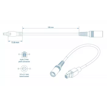 Napájací kábel TELTONIKA PR2PD01B, 0,1 m, 4-pólový, čierny