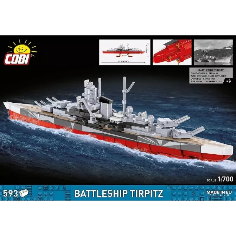 Stavebnica Cobi bojová loď Tirpitz model s 593 dielmi, verný mierke a displejové prvky