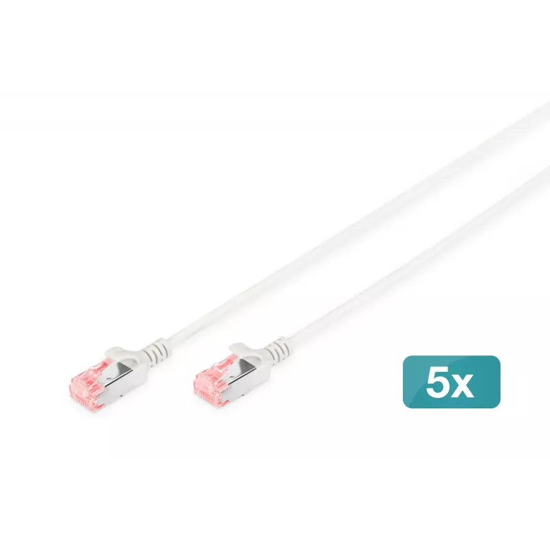 Digitus DK-1624-100S-5 Slim patch kábel CAT 6 U/FTP, 10 m, sivý, balenie 5 ks