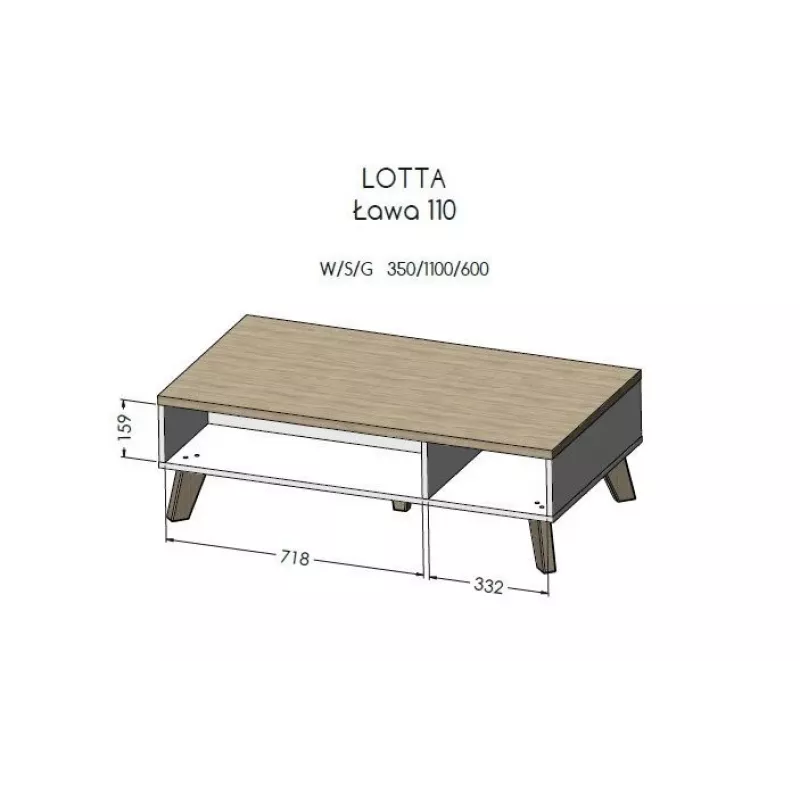 Cama LOTTA 110 konferenčný stolík dub wotan/matný čierny