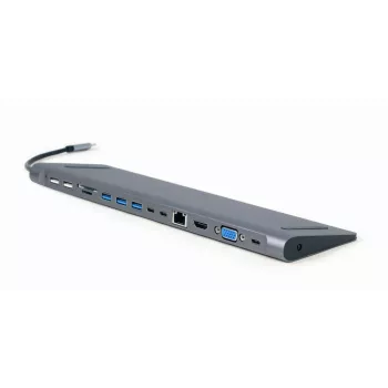 Gembird A-CM-COMBO9-01 USB Type-C 9-in-1 multi-port adaptér (USB hub + HDMI + VGA + PD + čítačka kariet + LAN + 3,5 mm audio), Space Grey