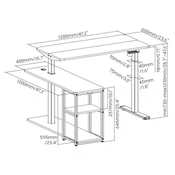 Elektricky výškovo nastaviteľný stôl ergo office 380623 — max. výška 121 cm, max. zaťaženie 70 kg