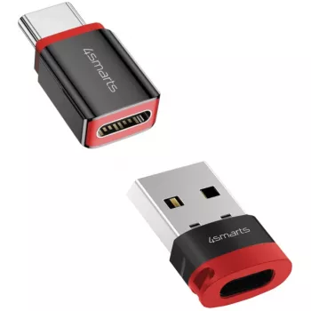 Rozhranie adaptér 4smarts 541615 – USB Type-A (host) na USB Type-C (výstup), čierna, rovný konektor samec-na-samicu, balenie 2 ks