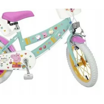 Detský bicykel Toimsa 12 inch Swinka Peppa zelený – 12 inch koleso, jednorýchlostný prevod, kompatibilný s pomocnými kolieskami
