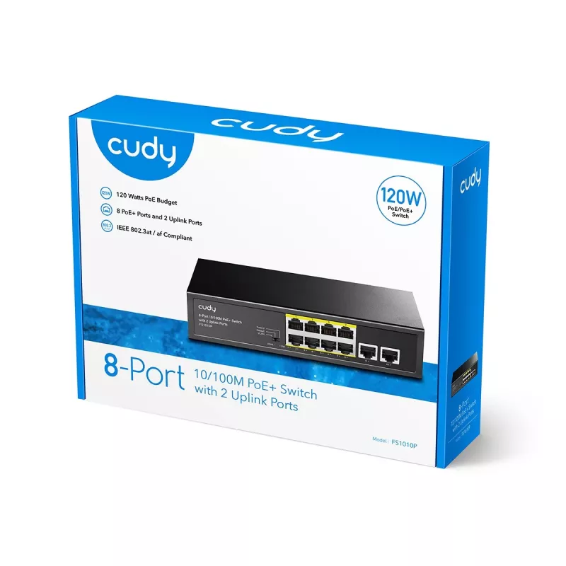 Cudy FS1010P sieťový switch Fast Ethernet (10/100) Power over Ethernet (PoE) čierny