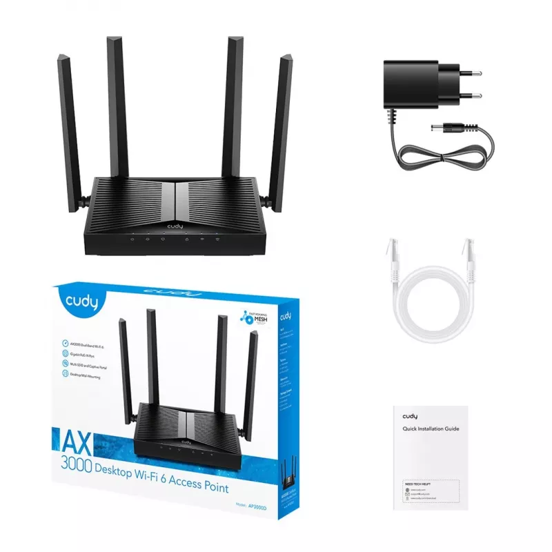 Wireless Access Point Cudy AP3000D Dualband 2,4/5 GHz, 2402 Mbps (5 GHz), 574 Mbps (2,4 GHz), 4 externé antény, 1x LAN
