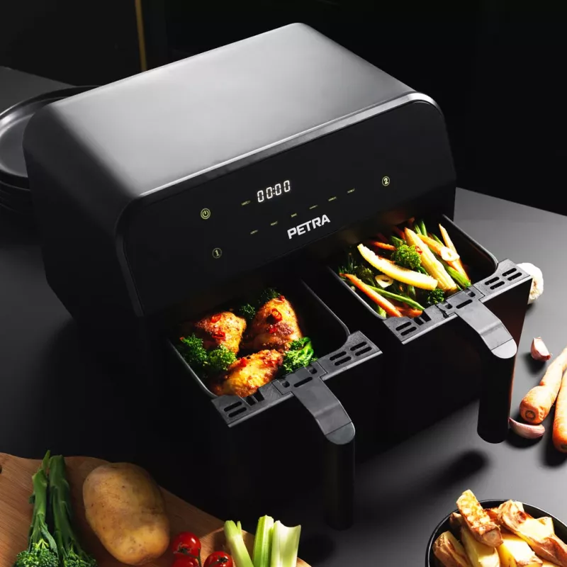 Teplovzdušná fritéza Petra PT4750BLKVDEEU7, dvojkomorová, objem 3,7 l, čierna