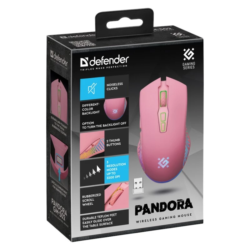 Bezdrôtová herná myš DEFENDER P ANDORA PINK rozhranie