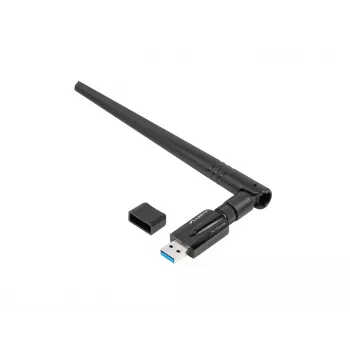 Lanberg NC-1200-WIE AC1200 dvojpásmový USB 3.0 WiFi adaptér, 1 vonkajšia + 1 vnútorná anténa, čierny