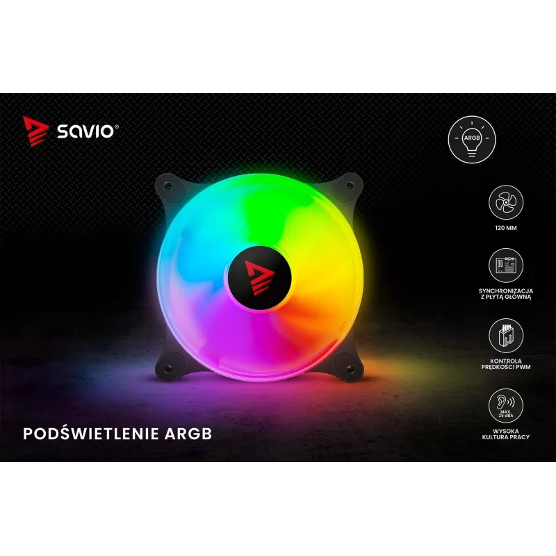 SAVIO Blast 120mm ARGB PWM ventilátor do skrine - čierny