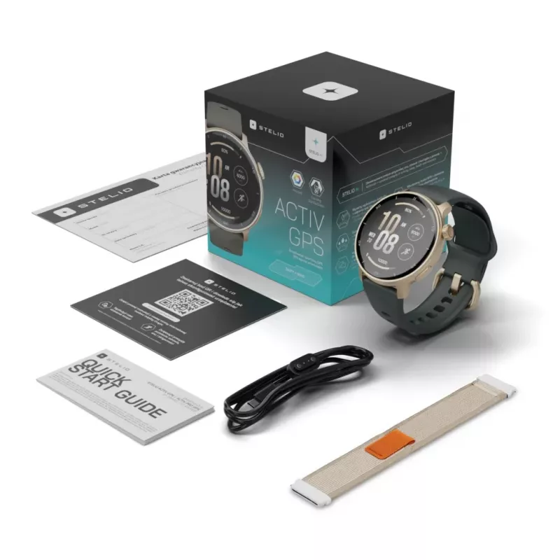 Smartwatch Stelio STSWA101GD Activ GPS 46 mm zlatá — 46 mm GPS smartwatch, zlaté puzdro