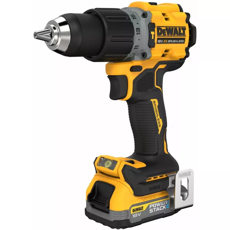 DeWALT DCD805E2T-QW aku príklepová vŕtačka, 18 V, 2x POWERSTACK Li-Ion 1,7 Ah, 90 Nm, 2000 ot./min, 34 000 úderov/min, rýchloupínacie skľučovadlo, kufor T STAK, 1,34 kg, žltá/čierna