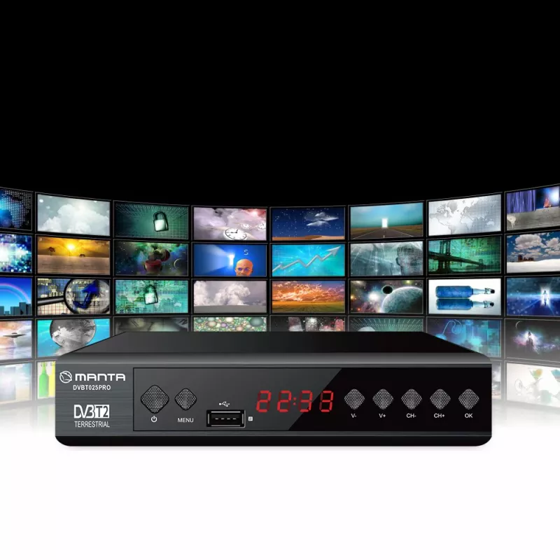 Digitálny TV prijímač MANTA DVBT025PRO DVB-T2 podpora Full HD USB nahrávanie