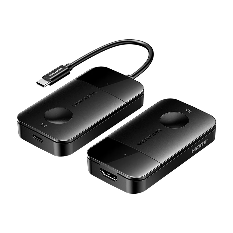 USB-C na HDMI bezdrôtový vysielač/prijímač Vention ADOBB — 4K@30Hz, 1×HDMI, USB-C kábel 1 m, čierny