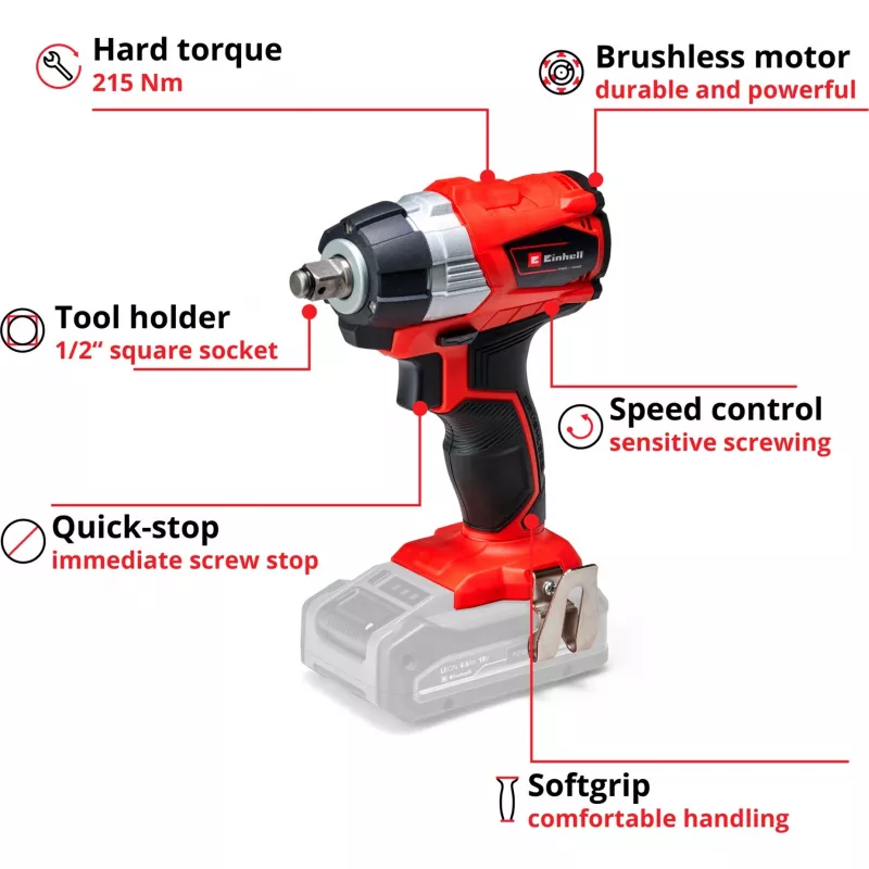Rázový uťahovač Einhell TE-CW 18Li 1/2 palca 2900 ot/min 215 N⋅m