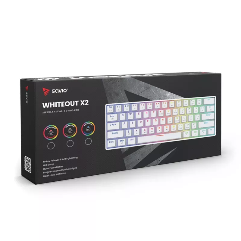 Mechanická klávesnica Whiteout X2, Blue Outemu, Hot Swap Savio Savgk-white