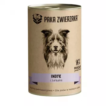 Mokré krmivo pre psov PAKA ZWIERZAKA morčacie a brusnice 400 g konzerva, monoproteínové, bez lepku a sóje