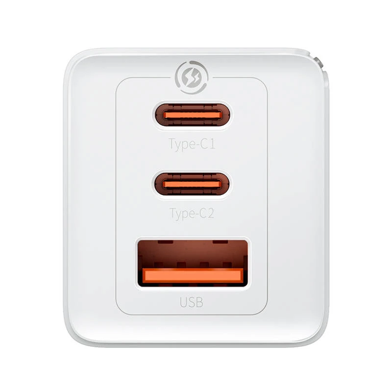 Nástenná nabíjačka Baseus GaN5 Pro 65W — USB + 2×USB-C (QC3.0, PD3.0) s 1m USB-C káblom, biela