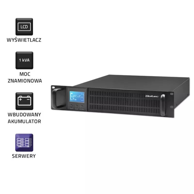 Qoltec 53945 Rack UPS, 1 kVA, 800 W, LCD