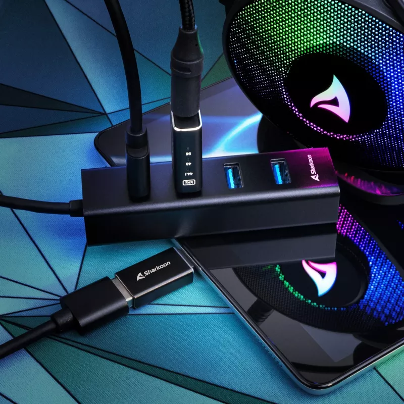 Sharkoon Interface Hub USB 3.2 Gen 1 (3.1 Gen 1) Type-C 5000 Mbit/s čierny