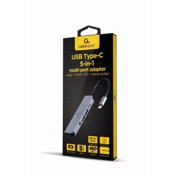 Gembird A-CM-COMBO5-02 dokovacia stanica/port replikátor pre notebook káblový USB 3.2 Gen 1 (3.1 Gen 1) Type-C strieborná