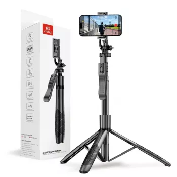 Statívový selfie stick Crong CRGSGU1BLK hliníkový Bluetooth s vyklápacími nožičkami a držiakom na telefón