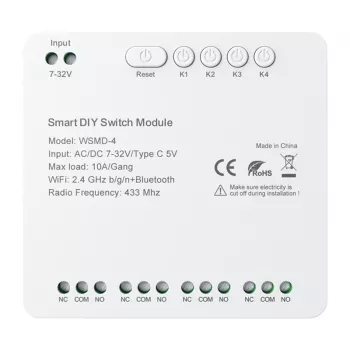 Smart spínací modul Avatto DIY WSMD-4 32V — 4-kanálový 32V riadiaci modul pre DIY projekty