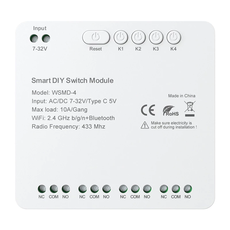 Smart spínací modul Avatto DIY WSMD-4 32V — 4-kanálový 32V riadiaci modul pre DIY projekty