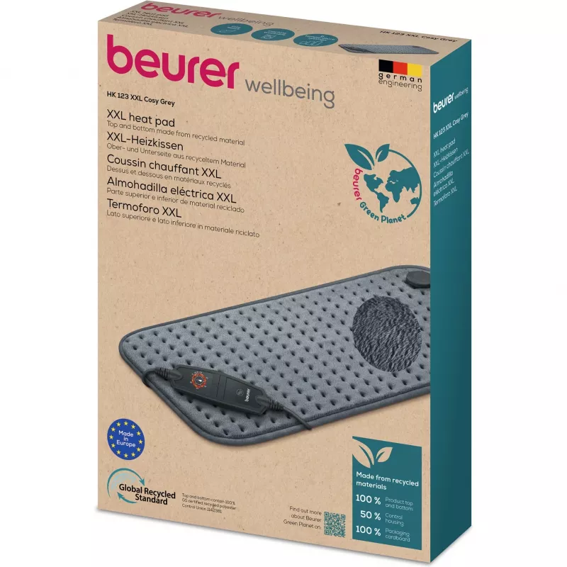 Beurer HK 123 XXL Cosy Grey Green Planet vyhrievaný vankúš 60x30cm 6 stupňov automatické vypnutie